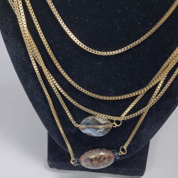 Layered Beaded Gold tone Long Necklace W/ matching Earrings - Women Jewelry - Picture 11 of 11